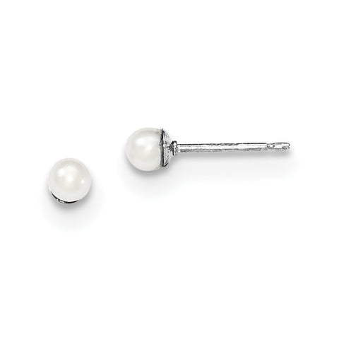 Sterling Silver 3-4mm White FW Cultured Round Pearl Stud Earrings QE12730 - shirin-diamonds
