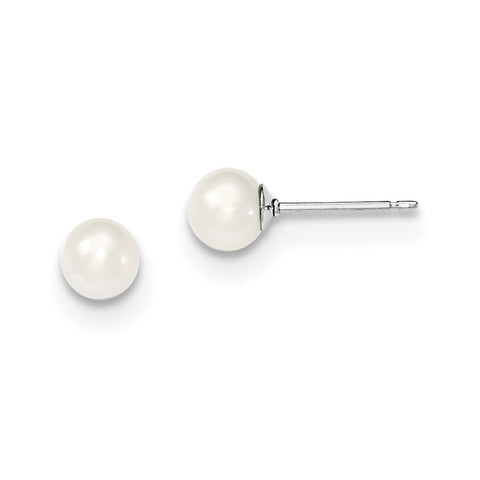 Sterling Silver 5-6mm White FW Cultured Round Pearl Stud Earrings QE12732 - shirin-diamonds