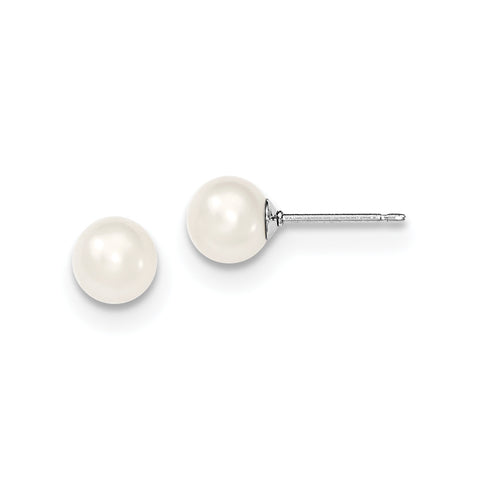 Sterling Silver 6-7mm White FW Cultured Round Pearl Stud Earrings QE12733 - shirin-diamonds