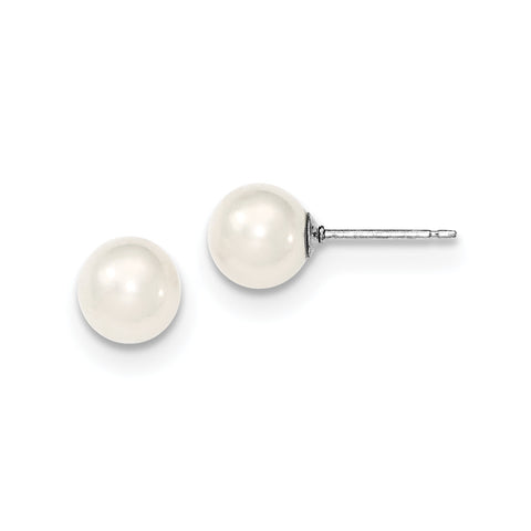 Sterling Silver 7-8mm White FW Cultured Round Pearl Stud Earrings QE12734 - shirin-diamonds