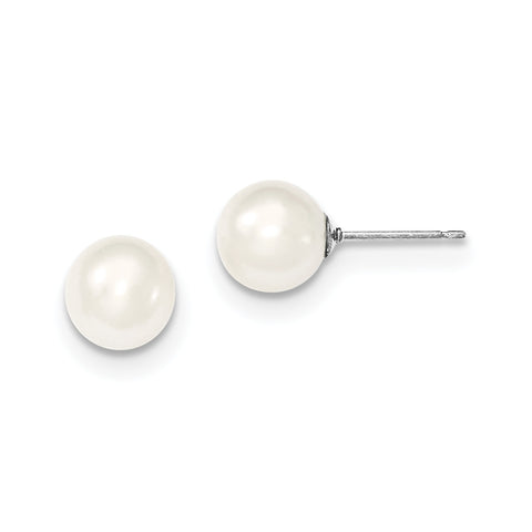 Sterling Silver 8-9mm White FW Cultured Round Pearl Stud Earrings QE12735 - shirin-diamonds