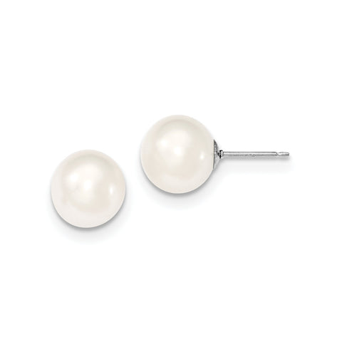 Sterling Silver 10-11mm White FW Cultured Round Pearl Stud Earrings QE12737 - shirin-diamonds