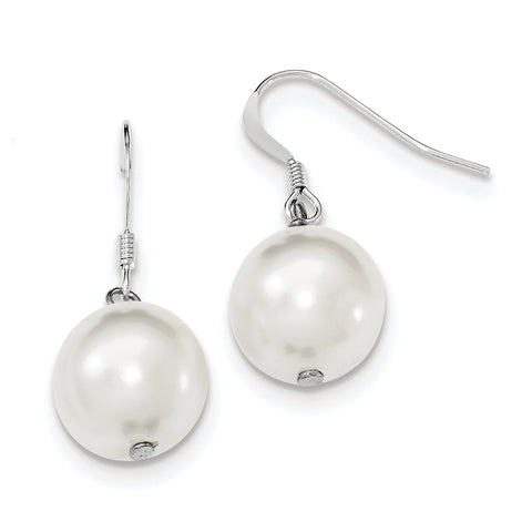 Sterling Silver 12-13mm White Shell Bead Dangle Earrings QE12788 - shirin-diamonds