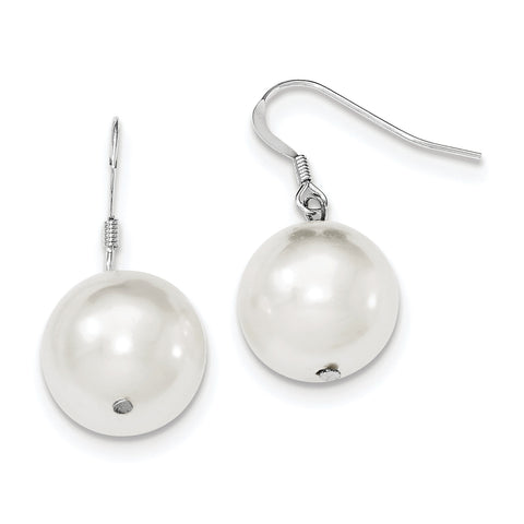 Sterling Silver 14-15mm White Shell Bead Dangle Earrings QE12789 - shirin-diamonds