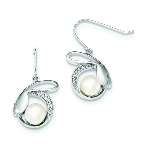 Sterling Silver w/CZ 8-9mm FW Cultured Button Pearl Earrings QE12809 - shirin-diamonds