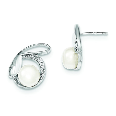 Sterling Silver w/CZ 8-9mm FW Cultured Button Pearl Post Earrings QE12810 - shirin-diamonds