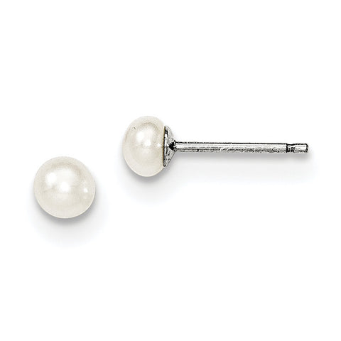 Sterling Silver White 4-4.5mm FW Cultured Pearl Post Earrings QE12847 - shirin-diamonds