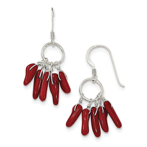 Sterling Silver Red Coral Earrings QE12864 - shirin-diamonds