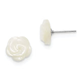 Sterling Silver 10mm White Mother of Pearl Flower Post Stud Earrings QE12901W - shirin-diamonds
