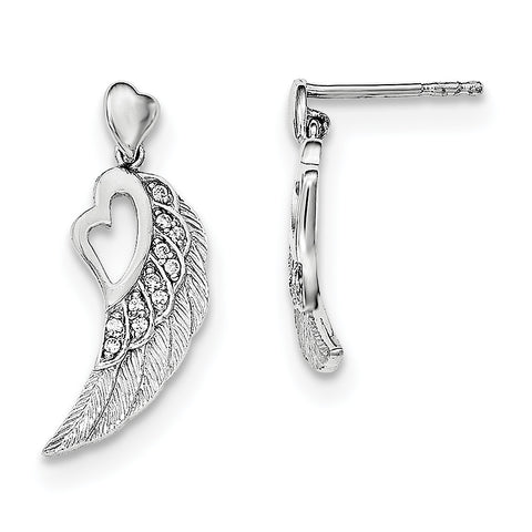 Sterling Silver Rhodium-plated CZ Open Heart on Wings Post Drop Earrings QE12939 - shirin-diamonds