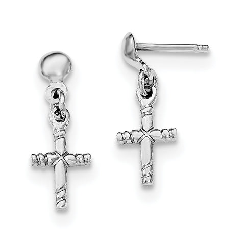 Sterling Silver Rhodium-plated Polished Cross Post Dangle Earrings QE12941 - shirin-diamonds