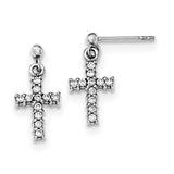 Sterling Silver Rhodium-plated CZ Cross Post Dangle Earrings QE12942 - shirin-diamonds