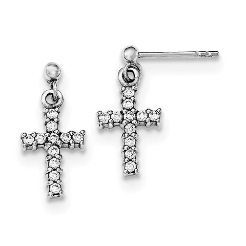 Sterling Silver Rhodium-plated CZ Cross Post Dangle Earrings QE12942 - shirin-diamonds