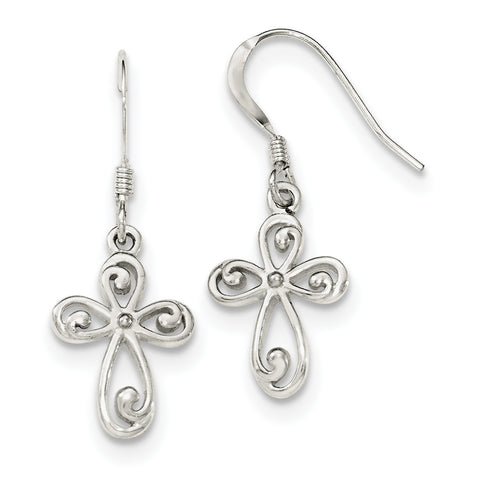 Sterling Silver Polished Cross Dangle Earrings QE12946 - shirin-diamonds