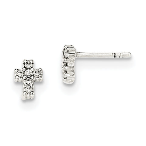 Sterling Silver Polished CZ Cross Post Earrings QE12948 - shirin-diamonds