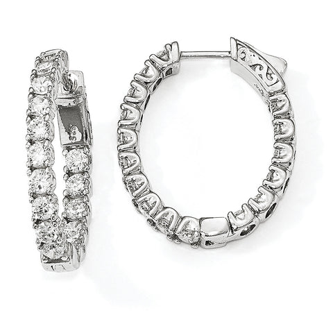 Sterling Silver Rhodium-plated CZ In & Out Oval Hoop Earrings QE12990 - shirin-diamonds