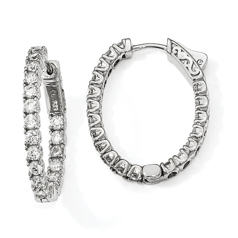 Sterling Silver Rhodium-plated CZ Oval In & Out Hoop Earrings QE12991 - shirin-diamonds