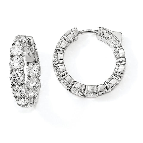 Sterling Silver Rhodium-plated CZ In & Out Round Hoop Earrings QE12992 - shirin-diamonds