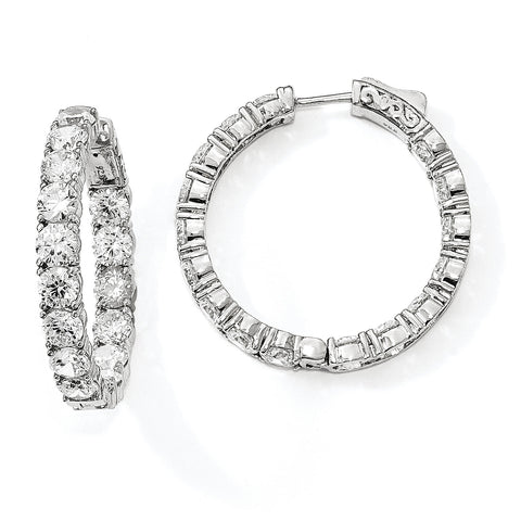 Sterling Silver Rhodium-plated CZ In & Out Round Hoop Earrings QE12993 - shirin-diamonds