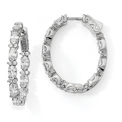 Sterling Silver Rhodium-plated Fancy CZ In & Out Oval Hoop Earrings QE13002 - shirin-diamonds
