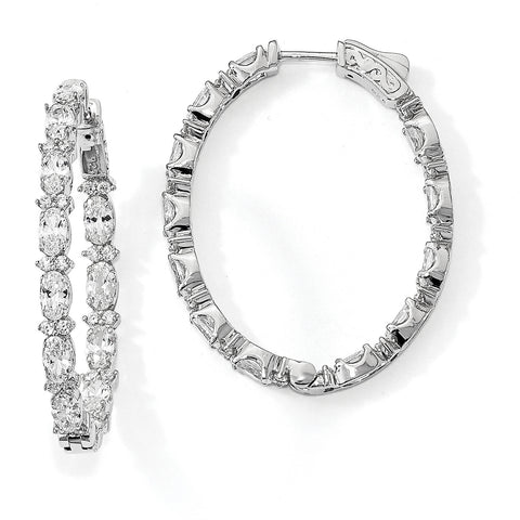 Sterling Silver Rhodium-plated Fancy CZ In & Out Oval Hoop Earrings QE13003 - shirin-diamonds