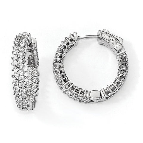 Sterling Silver Rhodium-plated CZ In & Out Hoop Earrings QE13005 - shirin-diamonds
