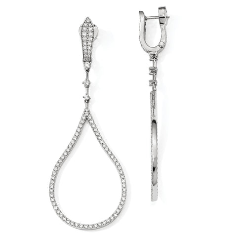 Sterling Silver Rhodium-plated CZ Tear Drop Dangle Safety Hinged Earrings QE13018 - shirin-diamonds