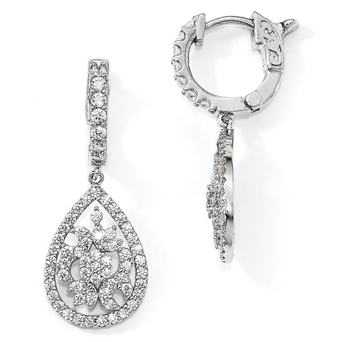 Sterling Silver Rhodium-plated CZ Hinged Hoop Dangle Earrings QE13020 - shirin-diamonds