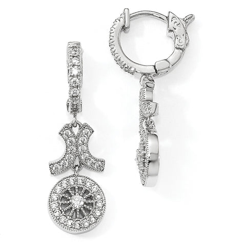 Sterling Silver Polished CZ Circle Hinged Hoop Dangle Earrings QE13024 - shirin-diamonds