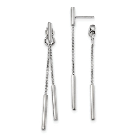 Sterling Silver Rhodium-plated Bar & Chain Front & Back Dangle Post Earring QE13040 - shirin-diamonds