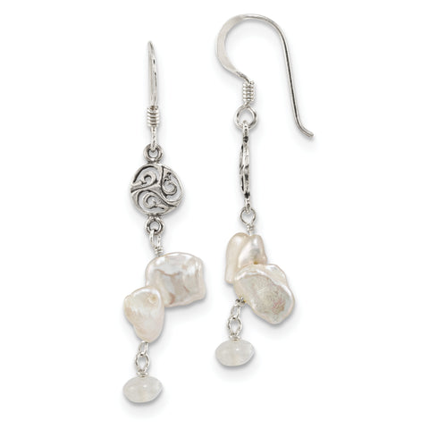 Sterling Silver FWC Keshi Pearl & Moonstone Fancy Shep. Hook Earrings QE13082 - shirin-diamonds