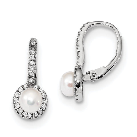 Sterling Silver RH 5-6mm Button FWC Pearl CZ Dangle Earrings QE13086 - shirin-diamonds