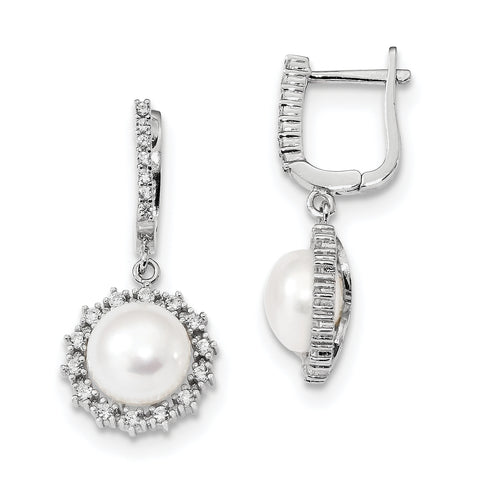 Sterling Silver RH 8-9mm Button FWC Pearl Hoop Dangle Earrings QE13087 - shirin-diamonds