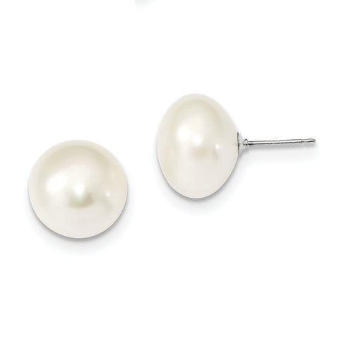 Sterling Silver RH 13-14mm White Button FWC Pearl Post Earrings QE13093 - shirin-diamonds