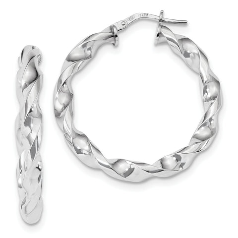 Sterling Silver Rhodium-plated Polished Twisted Hoops QE13130 - shirin-diamonds