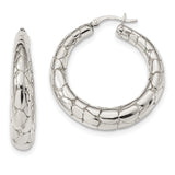 Sterling Silver Polished Textured Hoop Earrings QE13218 - shirin-diamonds