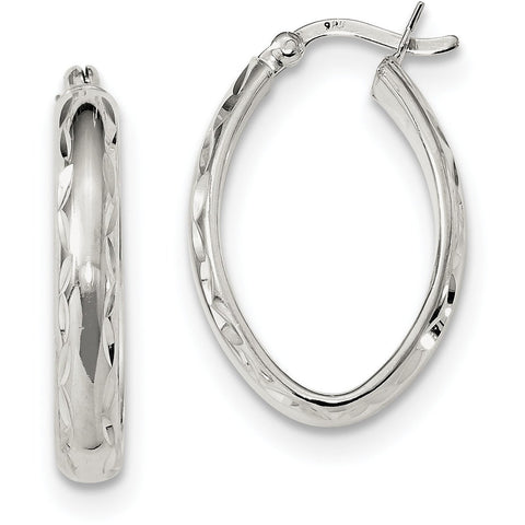Sterling Silver Polished Diamond-cut Edge Oval Hoop Earrings QE13238 - shirin-diamonds