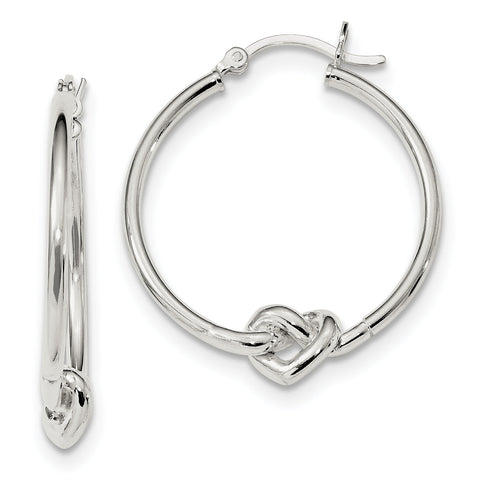 Sterling Silver Polished Heart Knot Hoop Earrings QE13240 - shirin-diamonds