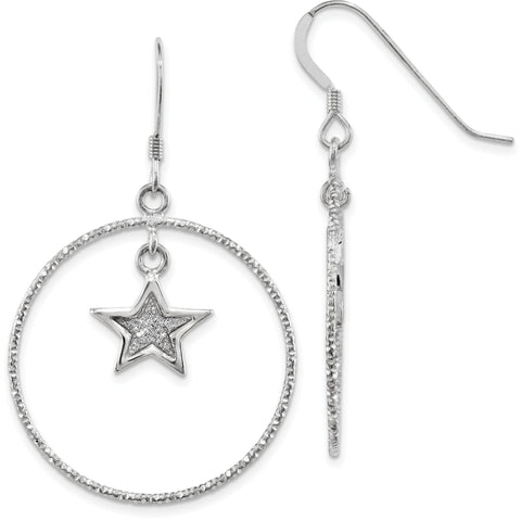 Sterling Silver Rhodium-plate Enamel Glitter Fabric Star D/C Circle Earring QE13292 - shirin-diamonds
