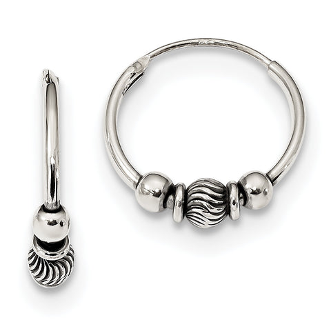 Sterling Silver Antiqued Beaded Endless Hoop Earrings QE13297 - shirin-diamonds