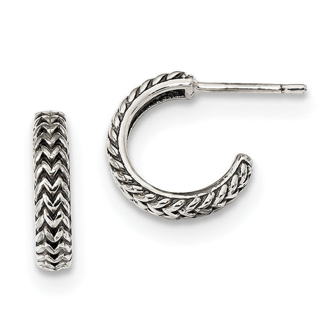 Sterling Silver Antiqued Small Zig Zag Hoop Earrings QE13310 - shirin-diamonds