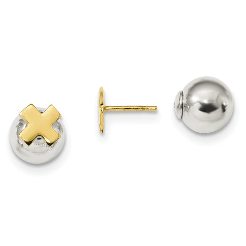 Sterling Silver Gold-tone Cross Front Back Post Earrings QE13324 - shirin-diamonds