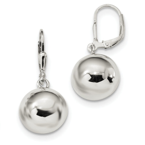 Sterling Silver 14mm Ball Dangle Leverback Earrings QE13327 - shirin-diamonds