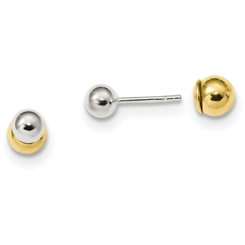 Sterling Silver Gold-tone 5mm/6mm Ball Front Back Post Earrings QE13339 - shirin-diamonds