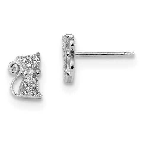 Sterling Silver Rhodium-plated CZ Cat Post Earrings QE13356 - shirin-diamonds