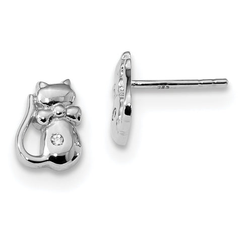 Sterling Silver Rhodium-plated CZ Cat Post Earrings QE13357 - shirin-diamonds