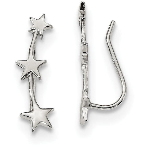 Sterling Silver Rhodium-plated Star Ear Climber Earrings QE13385 - shirin-diamonds