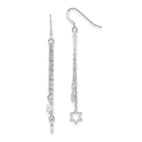 Sterling Silver Polished Star of David Chain Dangle Earrings QE13454 - shirin-diamonds