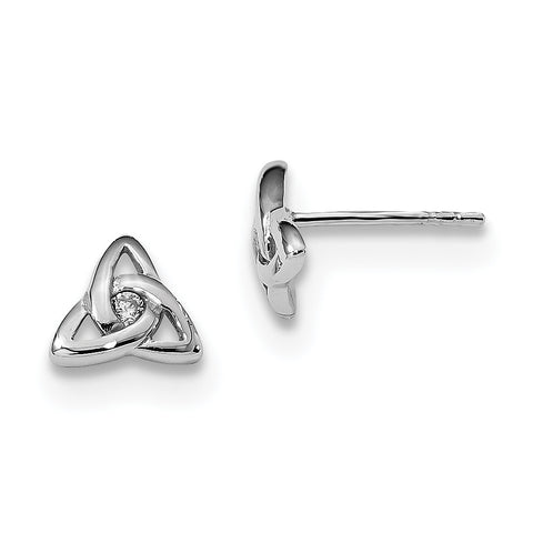 Sterling Silver Rhodium-plated CZ Trinity Post Earrings QE13466 - shirin-diamonds