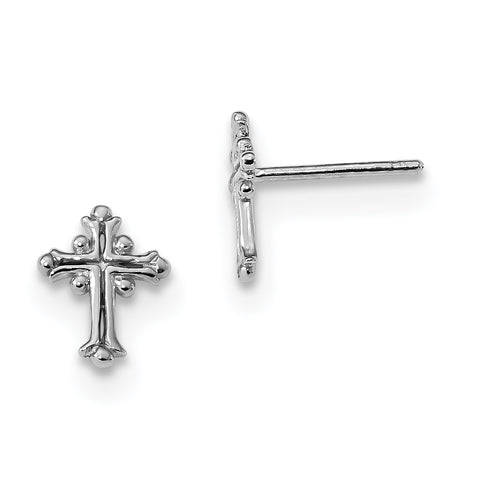 Sterling Silver Rhodium-plated Polished Fancy Cross Post Earrings QE13488 - shirin-diamonds